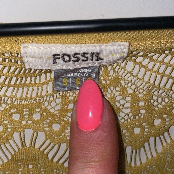 Fossil Lace Ruffle Floral Top Women Small Scalloped Boho Y2K Cottage Mustard - Picture 5 of 9